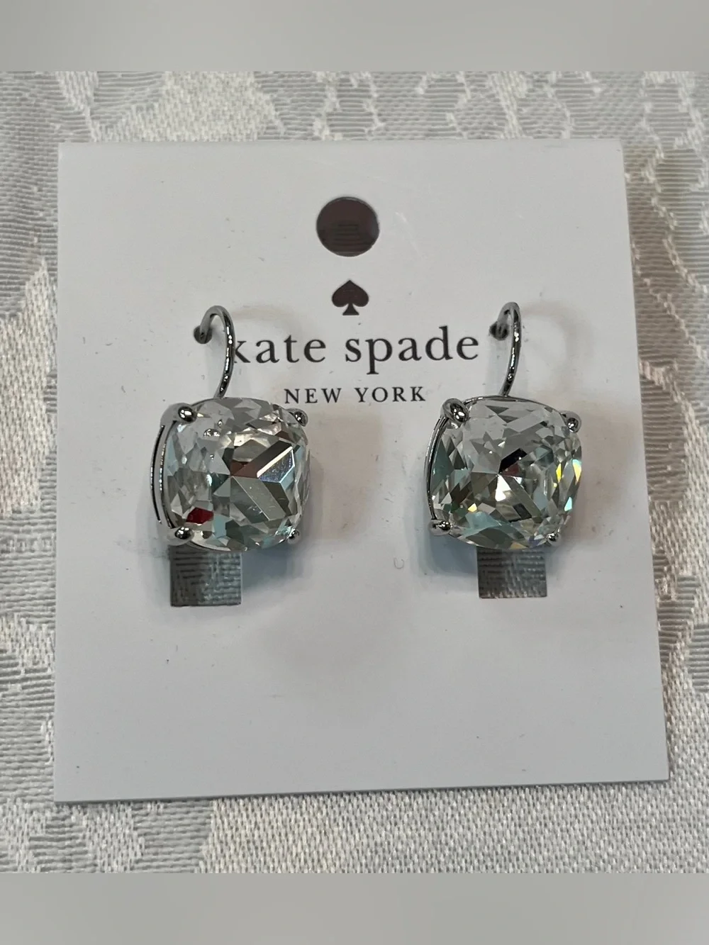 Kate Spade Crystal Silver-tone Hoop Earrings with Lever Back Clasp